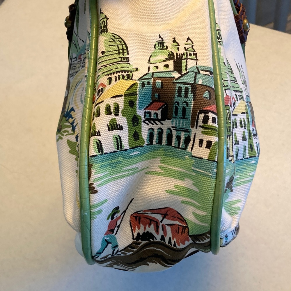 VTG Tommy Hilfiger Scenic Print Satchel with Brown Handles - Picture 7 of 12